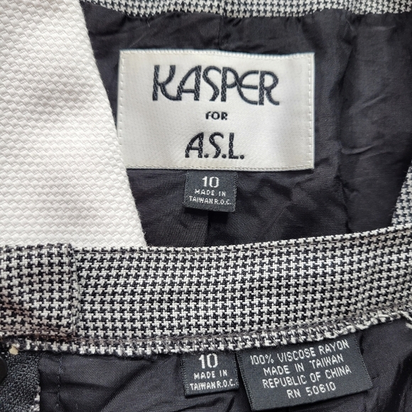 Kasper ASL Midi Skirt Suit 10 Black White Houndstooth Double Breasted Jabot - Picture 7 of 10